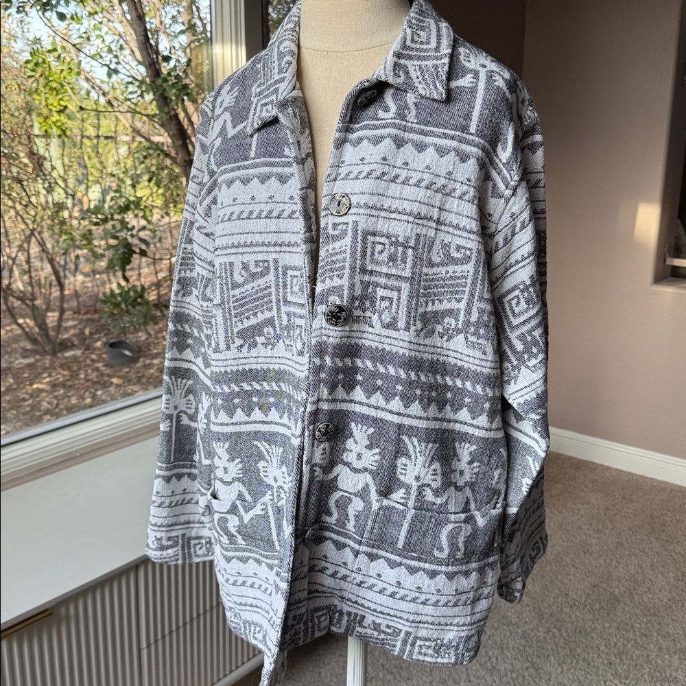 Chicos cotton Aztec like print black and white blazer. Size 1